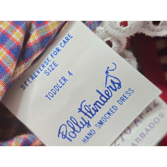 Vintage 70s Polly Flinders Hand Smocked Plaid Dress size 4 - Picture 6 of 12